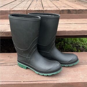 Black Rubber Boots with Green Soles